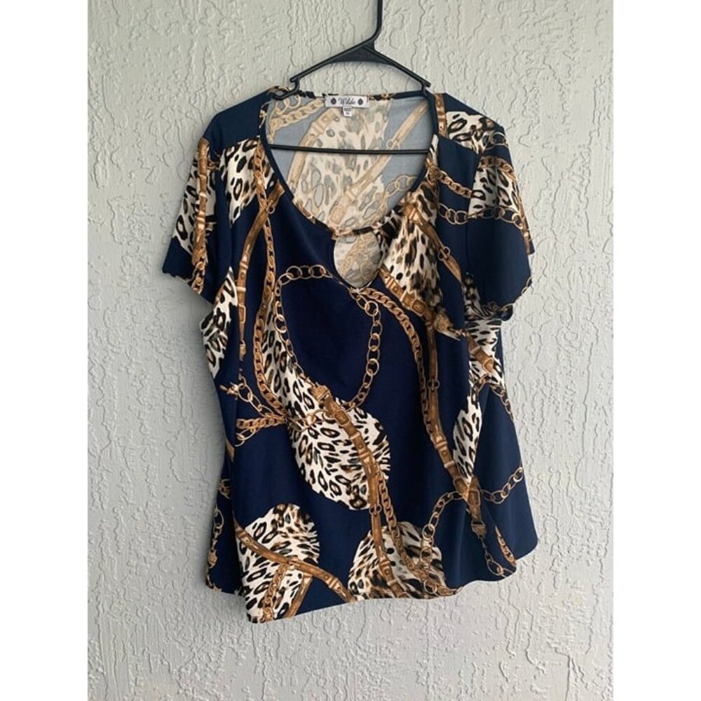 Wilde 3XL Leopard Navy Chain Keyhole Top